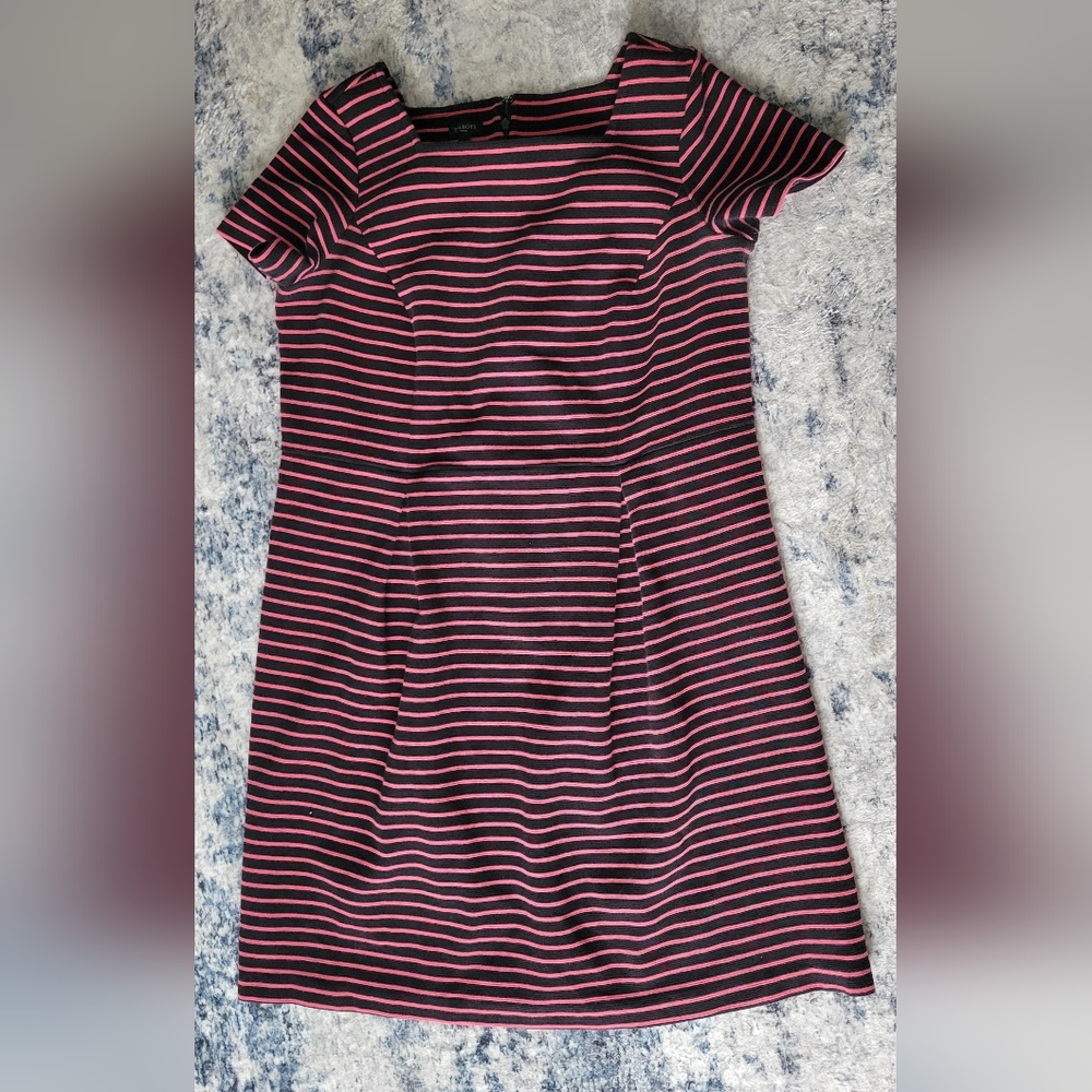 Talbots Plus Short Sleeve Striped Midi Dress in Pink and Black Size 14w